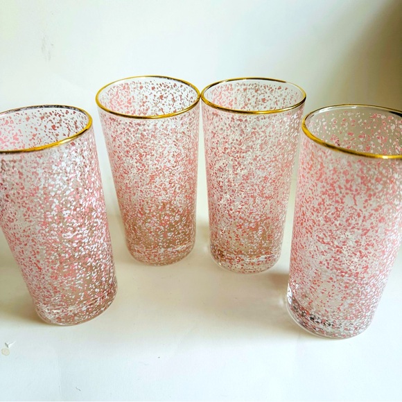 Vintage MCM Libby speckled pink drinking glasses 4 count - Picture 1 of 4
